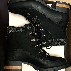 JustFab Black and Gray Lace-Up Boots